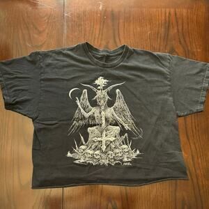 Sawblade 666 Cropped T-Shirt Size M Black & White Graphic Tee